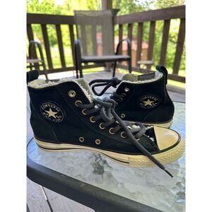 Converse All Star High Top Suede Sherpa Lined Sneakers Black‎ Womens Size 8.5